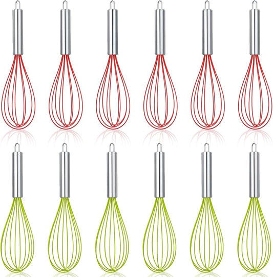 FoldTier 6 Sets 10 Inch Christmas Whisks Gifts DIY Fillable Christmas Tree Ornaments Xmas Colored Silicone Whisks for Cooking Heat Resistant Egg Beaters with Card Rope Bag for Candy Holder