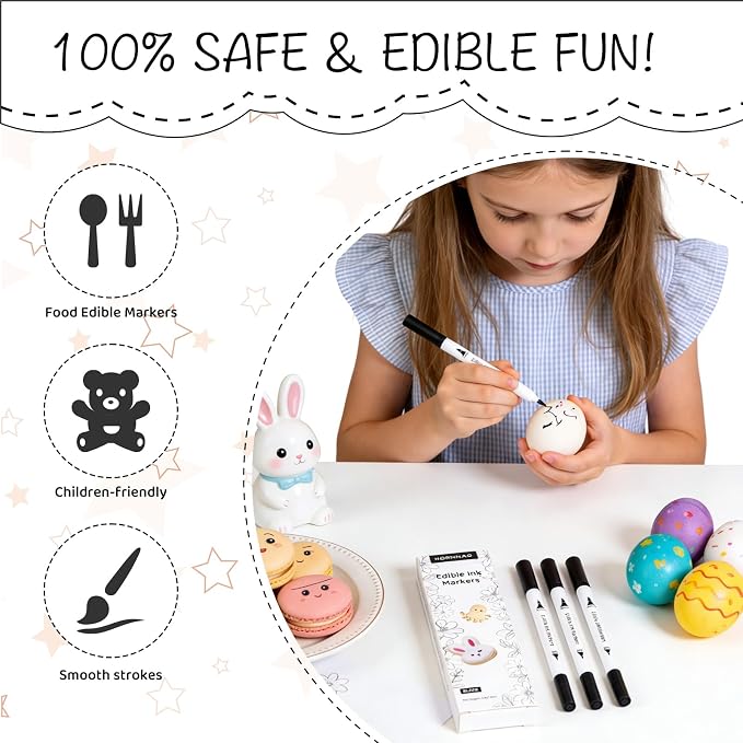 KORNNAC 4 pcs Black Edible Marker Pen Set | Fine Tip for Food Coloring, Frosting & Icing | 4 Pack of Black Food Safe Drawing & Paint Pens | paint pen