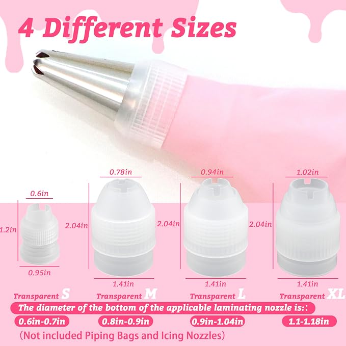 10 Pack Piping Bag Couplers for Icing Nozzles,4 different sizes（S 4PCS/M 2PCS/L 2PCS /XL 2PCS)