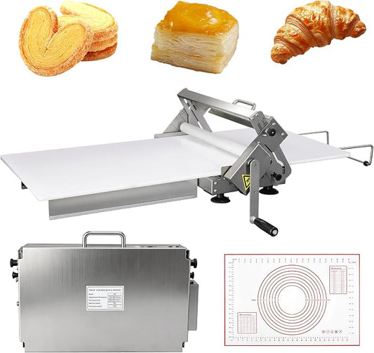 HNZXIB Foldable Dough Sheeter Machine, 15.75''×35.5''Manual Stainless Steel Portable Dough Roller with Silicone Pastry Mat, for Commercial Home Bakery, Puff Pastry, Pizza, Croissant
