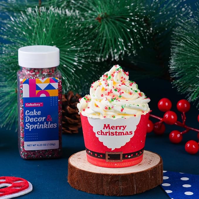Christmas Sanding Sugar Mix, 4.2oz Edible Red Green Sugar Sprinkles for Cake Decorating, Sparkling Edible Sanding Sugar for Cupcake Toppers Cookie Decorations For Wedding Party Celebrations