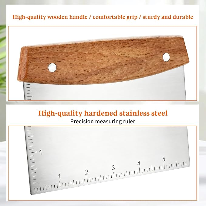 Dough Scraper and Cutter Stainless Steel Multipurpose Bench Scraper for Bread Kitchen Gadgets for Pastry Pizza Bread Food Cutter Cooking