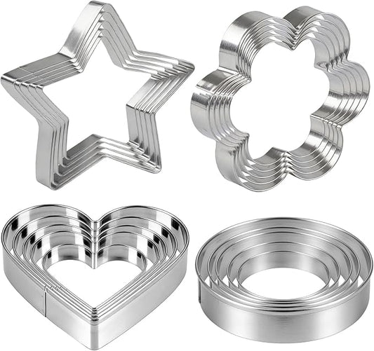 Ninsula Cookie Cutters 20P, Stainless Steel Cookie Cutters Variety Pack, Heart, Flower, Round, Star Shapes Clay Molds for Baking, Art Crafting or Party Decorations