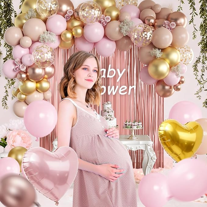 157PCS Rose Gold Balloon Garland Arch Kit with Fringe Curtain for Girls Women Princess Birthday Wedding Baby Bridal Shower Engagement Anniversary Graduation Party Decorations