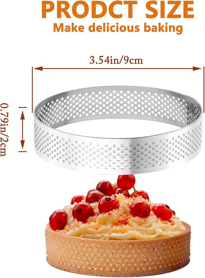 10 Pcs 3.5 Inch 304 Stainless Steel Tart Ring, Heat-Resistant Perforated Cake Mousse Ring, Round Ring Baking Small Fruit Tarte Crust Tools (9cm)