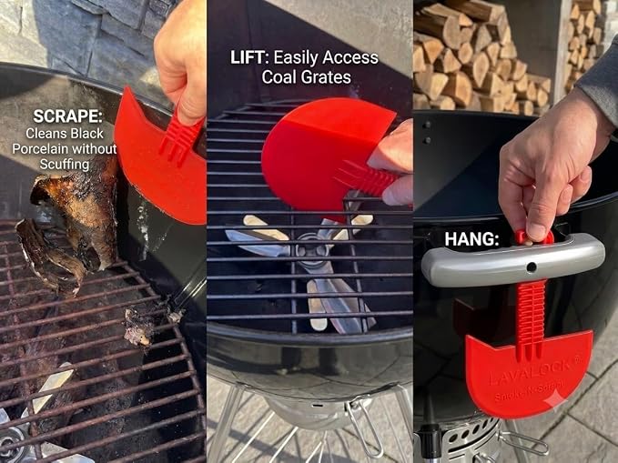 LavaLock Smok-n-Scrape Grill and Smoker Scraper, Residue Remover Cleaning Tool for Weber Kettle, Weber Smokey Mountain, UDS, WSM (Red Smoke-n-Scrape)