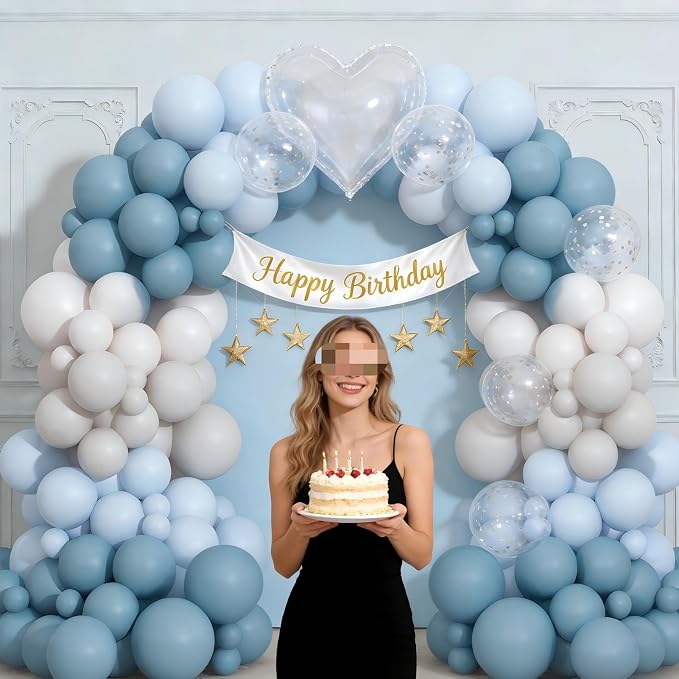 Dusty Blue Sand White Balloon Garland Arch Kit Light Blue White Balloons for Wedding Baby Shower Gender Reveal Birthday Party Decorations