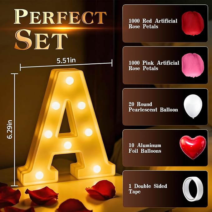 Engagement Party Decorations, Engaged LED Light Up Letters, With Rose Petals, Aluminum Balloons, Round Pearlescent Balloon, Double Sided Tape, for Wedding Engagement Bridal Shower Engaged Party Decor