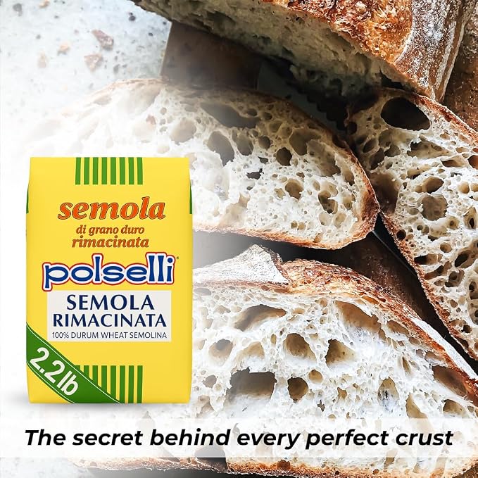 POLSELLI 2 Pack Semola Flour, Semolina Rimachinata Di Grano Duro 1 kg | Double-Milled Durum Wheat Flour For Bread, Pizza And Pasta Making, Fine Texture, Easy Dough Handling, Product Of Italy.
