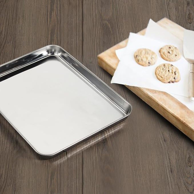 Yododo Baking Sheets Set of 4, Stainless Steel Cookie Pan Tray For Oven, Size 12.25 x 9.65 x 1 inch, Heavy Duty, Deep Edge, Superior Mirror Finish, Dishwasher Safe