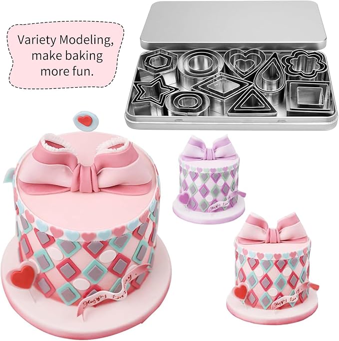 Mini Cookie Cutter Shapes Set - 30 Tiny Stainless Steel Stamps of Geometric Shapes Cookie Cutters-Heart Star Flower Round Square Hexagon Oval Diamond Biscuit Cutters