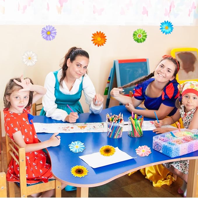 Vuzvuv 63Pcs Spring Flowers Cutouts Paper with 100Pcs Glue Points for Wall Bulletin Board Decorations or Theme Party or Classroom Decor Supplies