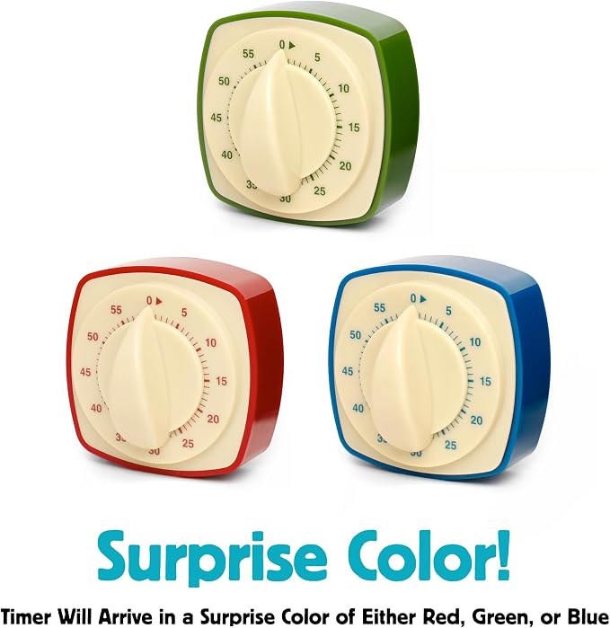 Kikkerland Retro Kitchen Timer – Vintage Decor for Home & Kitchen – Windup Timekeeper, 1 Timer in a Surprise Color