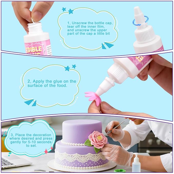 Edible Glue - 5 oz/140ml Super Adhesive Fondant Flowers Edible Adhesive for Cake Decorating, Food-Safe Fast Drying Edible Glue for Fondant, Icing, Sugar Sheets, Cookie, Gingerbread House Decorations