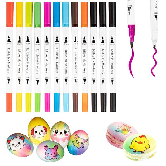 KORNNAC Food Coloring Edible Markers For Cookie Decorating,12pcs Color Pens,Double Side Comestibles Marker With Thick & Fine Tip For Cakes,cookie