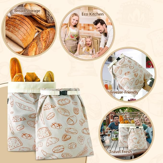Beeswax Bread Bags for Homemade bread,2 Pack Sourdough Bread Bags,Reusable Bread Bourdough Storage