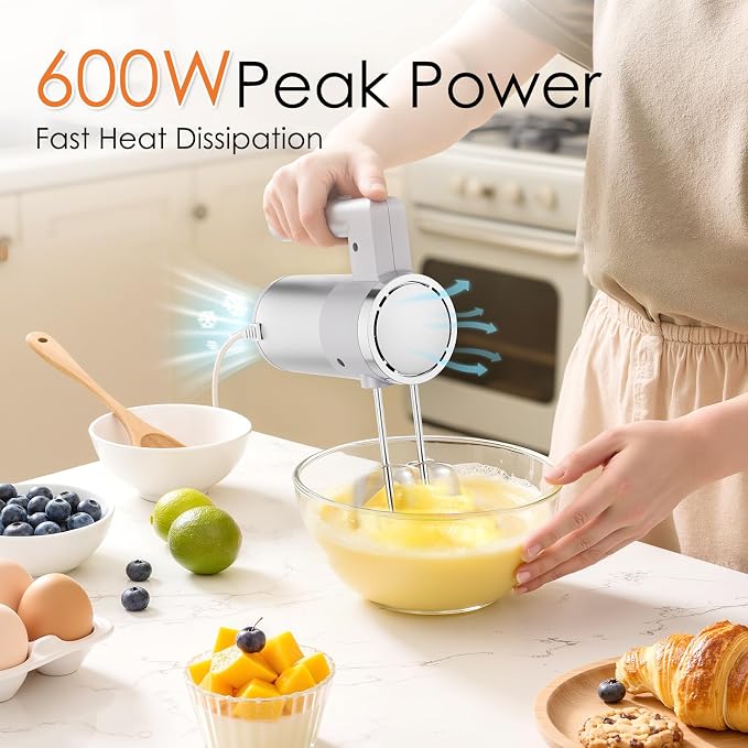 CHIDOLL 600W Hand Mixer, 5-Speed Electric Hand Held Mixer for Baking, Lightweight Stainless Steel Hand Beaters *2 & Dough Hooks*2 with Eject Button, Kitchen Mixer for Cream, Cookies, Dough