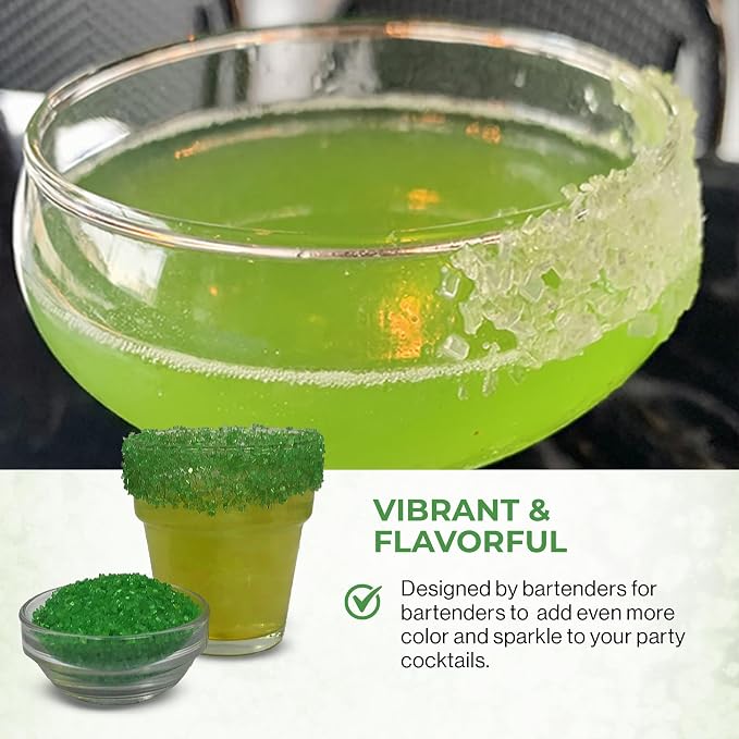 Snowy River Green, Cocktail & Margarita Sugar Rimmer - Vibrant Color Glass Rimming Sugar with Medium Crystal Texture - 8oz