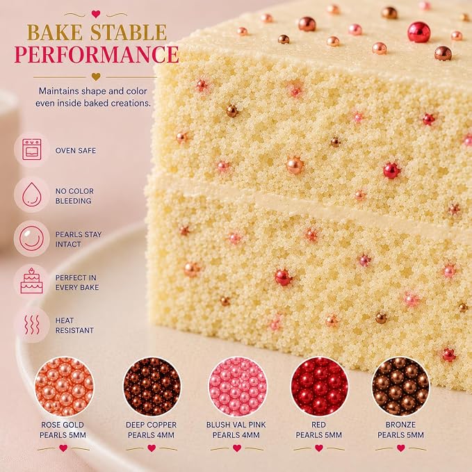 Confect Pearl Sprinkles | Edible Disco Ball Sprinkles for Cakes & Cupcakes Decoration | Pack of 5 Mix Bright Orange, Copper, Pink, Red & Bronze Dragees - Carnival |Vegan, Gluten-Free, Nut-Free, Soy-Free, Dairy-Free, Palm Oil-Free- 5 Oz