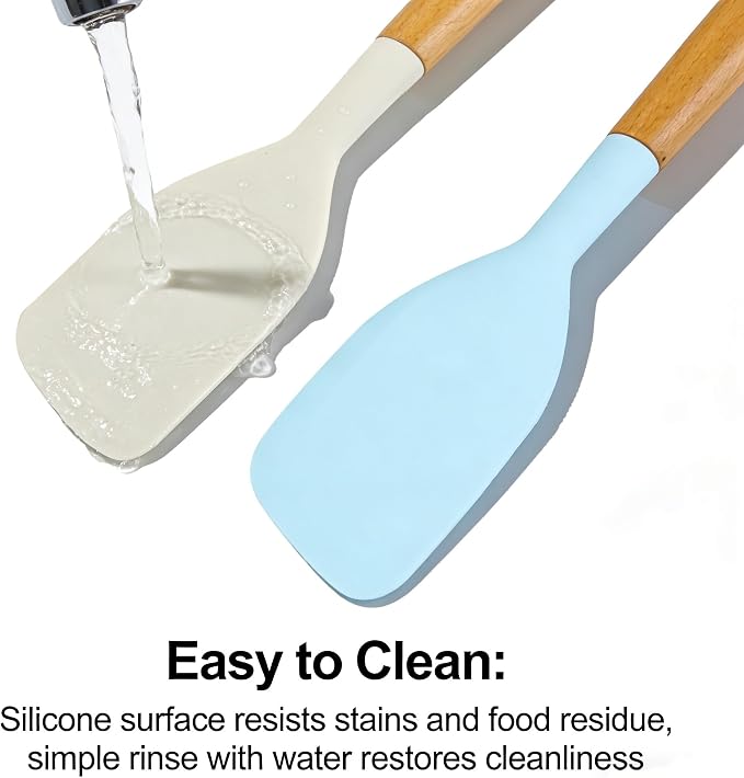 2PCS Heat Resistant Silicone Spatula Set, Silicone Spatula Wooden Handle, Rubber Spatula for Baking, Losing Weight Meal & Salad, Versatile Kitchen Tool, Mixing, Frosting, Heat Resistant 600°F