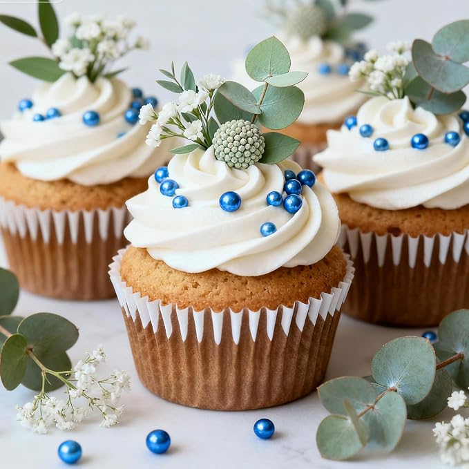 Blue Sprinkles, Edible Blue Pearl Sprinkles for Cake Decorating, Cake Decoration & Cupcake Topper, Baking Cookie Toppings, Wedding Party Christmas 4th of July Supplies, 110g/3.88oz (4 Sizes Mix)