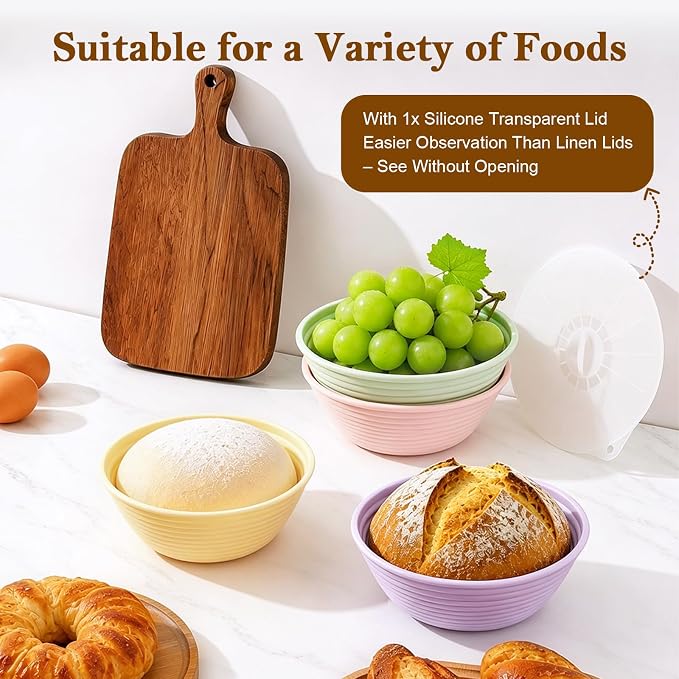 4 Pack Silicone Banneton Bread Proofing Baskets, 5" Collapsible Non-Stick Sourdough Proofing Bowls for Bread Baking, Round Dough Rising Baskets