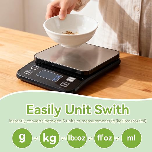 IP67 Waterproof Digital Kitchen Scale, 10kg/22lb Capacity with 0.1g Precision, Kitchen Scales for Food,Rechargeable Battery & 5 Units Conversion for Cooking, Baking - Food Scale