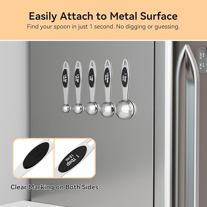 LEIFENY 1PCS 1Tbsp(3tsp, 1/2oz, 15ml) Single 18/8 Magnetic Measuring Spoon, 304 Stainless Steel Individual Measure Scoop Only for Baking & Cooking, Metal Kitchen Gadgets Essentials