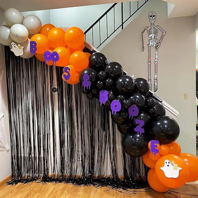 Black White Orange Balloon Arch Kit, 140Pcs Black Orange White Halloween Balloon Garland kit, 18 12 10 5 Inch Different Size Balloons for Halloween Birthday Thanksgiving Day Party Decorations