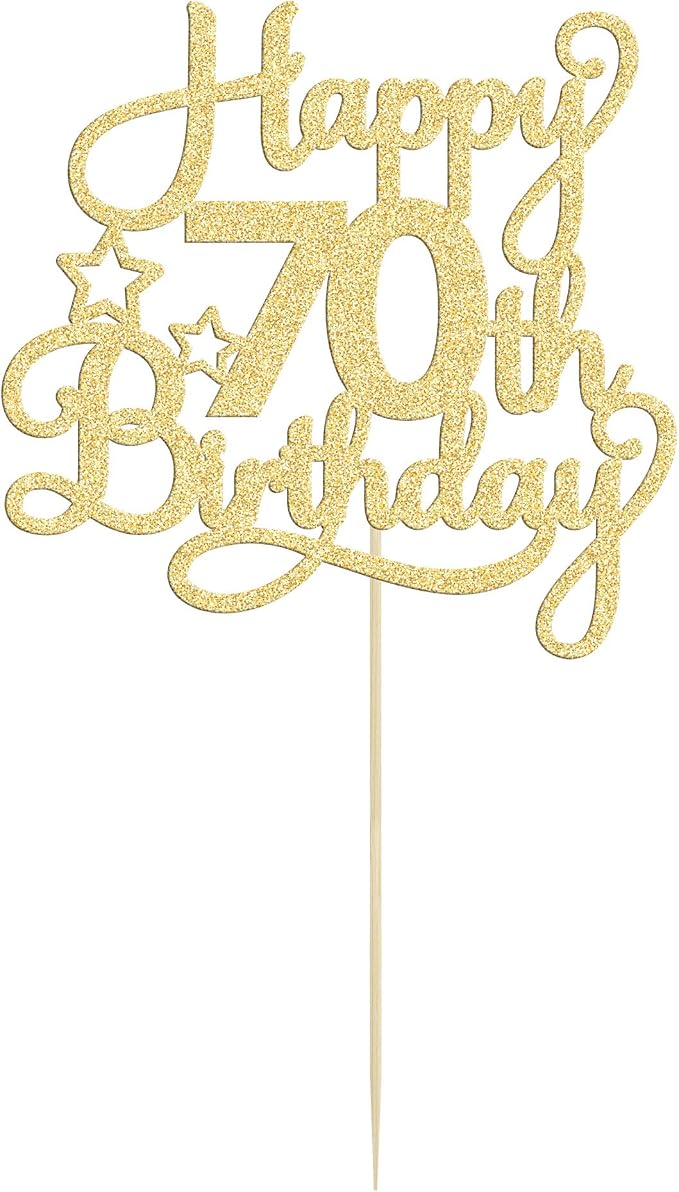 1 Pack Happy 70th Birthday Cake Topper Gold Glitter 70 & Fabulous Cheers to 70 Years Old 70th Birthday Cake Pick for Celebrating 70th Birthday Anniversary Party Cake Decorations Supplies