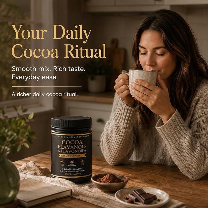 High Flavanol Cocoa Powder, 1200mg Cocoa Flavanols & Flavonoids with 600mg Epicatechin Per Serving, Non-Alkalized Cocoa, Zero Sugar, Vegan, Non-GMO, Gluten-Free, 200g
