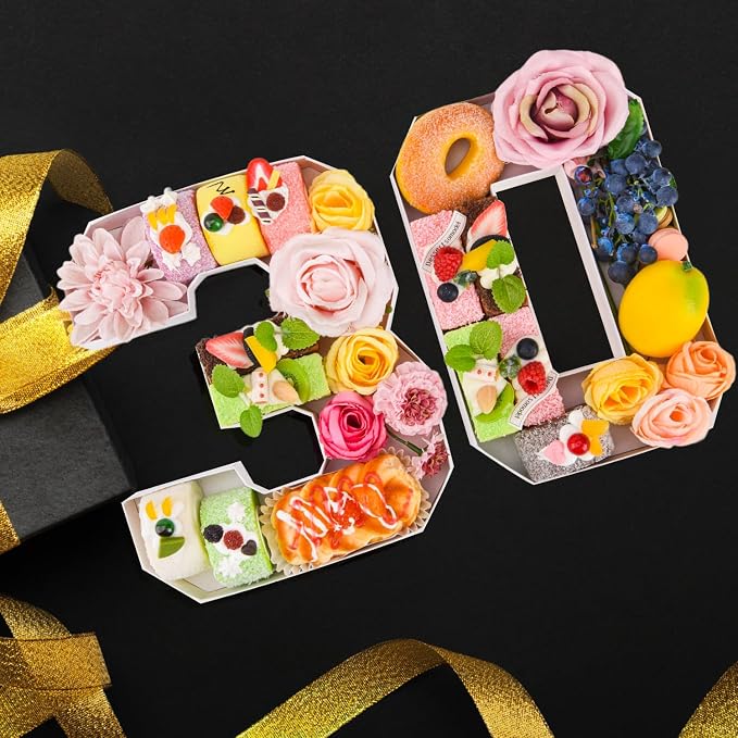 30 Set Cardboard Number for Charcuterie 10.2'' Fillable Tray Charcuterie Paper Box for 30th Birthday Anniversary Party Decorations Chocolate Candy Cupcake Container