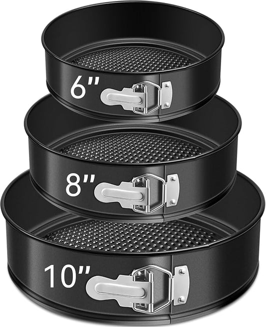 USLAI Springform Pan, 6+8+10 Inch Nonstick Cheesecake Pan with Removable Bottom, Easy to Clean, Ideal for Baking Cakes, Pies and Quiches - Set of 3