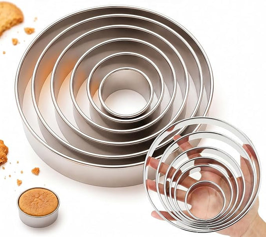 6 PCS Round Cookie Cutters, Stainless Steel Circle Biscuit Cutters for Baking, Multi Size Cookie Shaper for Pastry Donuts Fondant Sandwich