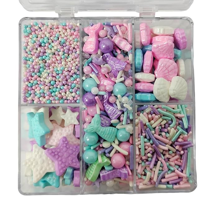 Ocean Mermaid Sprinkles for Baking, Pastel Sprinkles Mix, Edible Starfish Shell Sprinkle with Sugar Pearls Jimmies Nonpareils for Cupcake Toppers Cake Cookie Decorating Ice Cream Topping, Birthday Theme Party Supplies