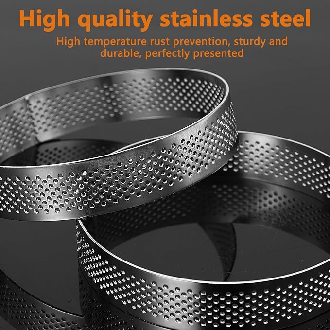 Aringfes10 Pcs 4 Inch 304 Stainless Steel Tart Ring, Heat-Resistant Perforated Cake Mousse Ring, Round Ring Baking Doughnut Tools (10cm)