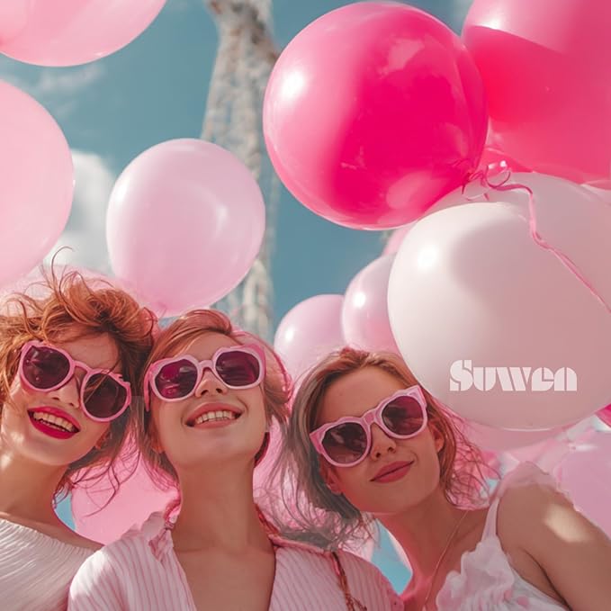 SUWEN Hot Pink Balloons 60Pcs,12 inch Hot Light Pink and White Latex Balloons for Birthday Wedding Bridal Shower Princess Valentines Party Decorations