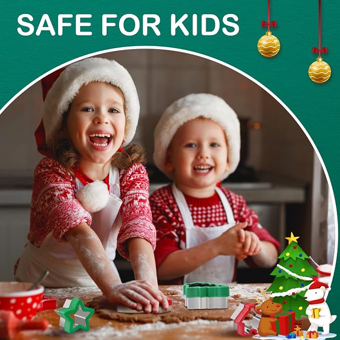 Christmas Cookie Cutter Set - 8 Piece Holiday Cookies Molds with Comfort Grip for Xmas Party Supplies/Favors - Including Glove, Snowman, Gingerbread Man, Star, Snowflakes, Christmas Tree, etc