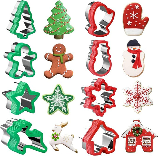 Christmas Cookie Cutter Set - 8 Piece Holiday Cookies Molds with Comfort Grip for Xmas Party Supplies/Favors - Including Glove, Snowman, Gingerbread Man, Star, Snowflakes, Christmas Tree, etc