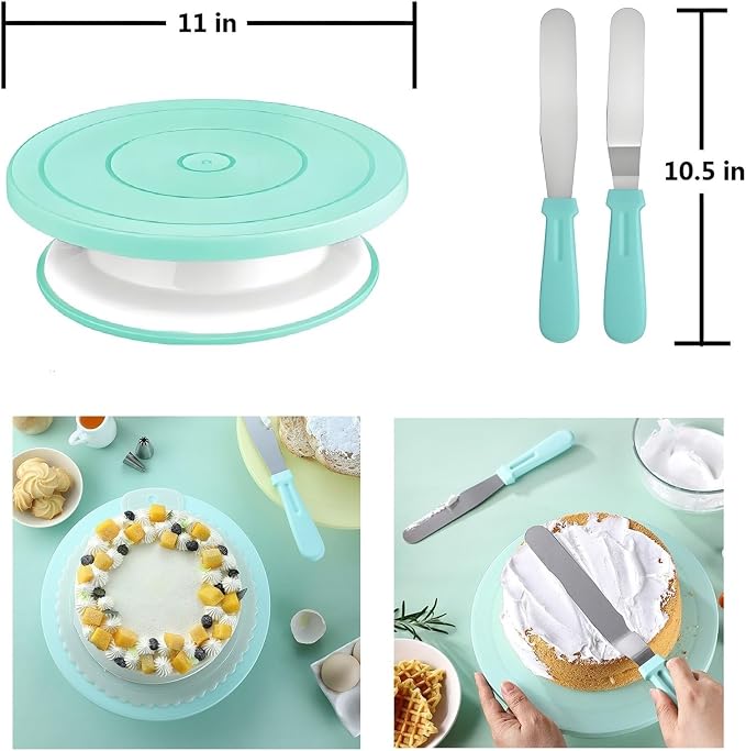 Cake Decorating Kit, 248 Pcs Baking Supplies (Green) | Cake Turntable, Leveler, 24 Numbered Icing Tips, 2 Spatulas, 3 Scrapers, 50 Cupcake Liners, 100 Pastry Bags & More