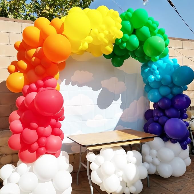 Voircoloria 134pcs Rainbow Balloon Arch Kit Different Sizes 18" 12" 10" 5" Assorted Color Latex Balloon Garland Arch Kit for Birthday Baby Shower Graduation Wedding Gender Reveal Party Decorations