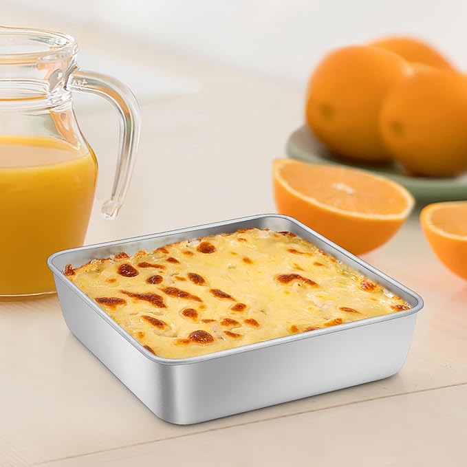 TeamFar Square Cake Pan 6 Inch, Stainless Steel Mini Square Baking Pan for Cake Brownie, Healthy & Sturdy, One Piece Design & Smooth Edge, Dishwasher Safe & Easy Clean