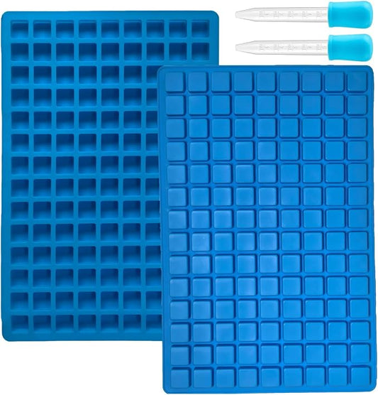 Square Silicone Candy Molds - 252 Cavity Gummy Molds with Droppers, 2-Pack Flexible Chocolate Molds for Gummies, Hard Candy, Caramels, Ice Cubes, BPA Free Non-Stick Baking Molds