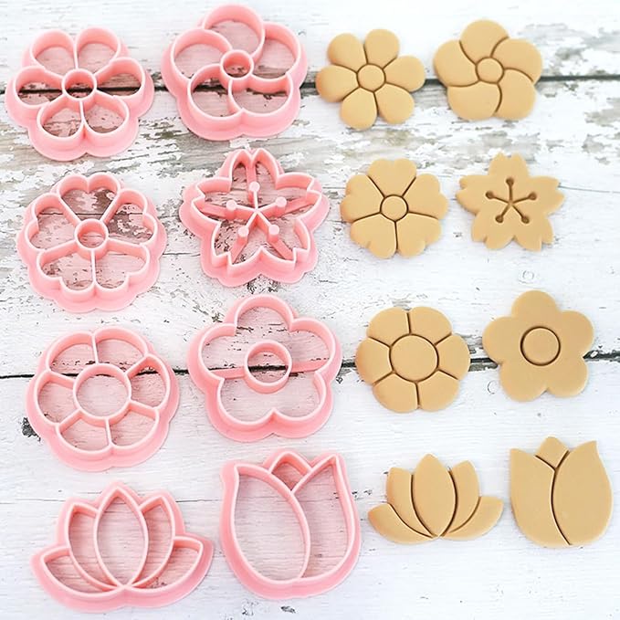8pcs Mini Flower Cookie Stamps, One-touch Molding 3d Raised Design Cookie Cutters, suitable for Spring, Mother's Day, Valentine, Holiday & DIY Party Treats Frosting Decoration (Flower)