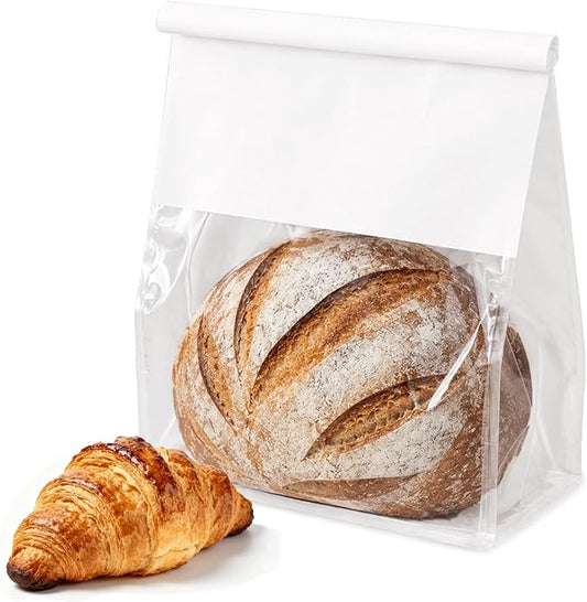 50 Pcs 8.6 Inch Bread Bags with Tin Tie, Large Loaf Bags Made Of White Cotton Paper, Storage Packing Bag with Clear Window for Bakery, Cafe, Homemade Bread