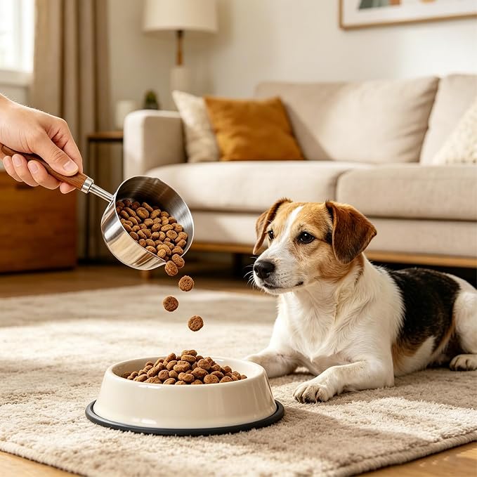 Dog Food Scoop, 1 Cup Stainless Steel Pet Food Scoop, with Precision Scale Markings, for Dogs, Cats, and Kitchen Use