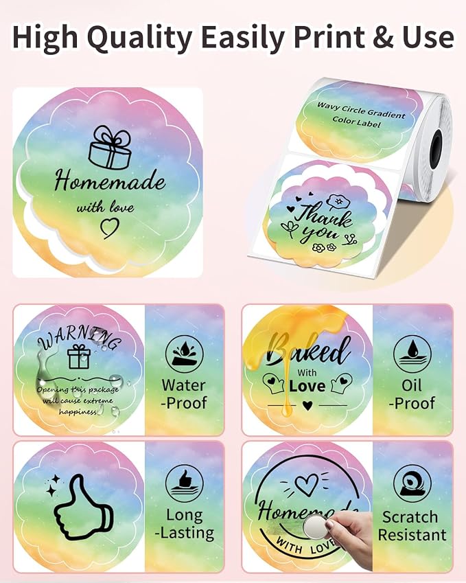 Phomemo Circle Labels for M110/M120/M200/M220, 1.96" x 1.96" (50x50 mm) Thermal Round Gradient Color Labels for Barcode/Logo/Gift/Thank You/Small Business/Home Use, Purple