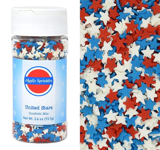 Mystic Sprinkles Fourth of July Sprinkles Mixes (United Stars Confetti Mix 2.6oz)