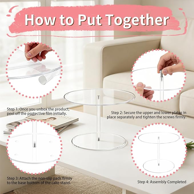 Acrylic Cake Stand, 10 Inch Clear Mini Round Cake Stands for Dessert Table, Cupcake Pastry Display Riser for Birthday Party Wedding Event, Candy Pizza Dessert Holder