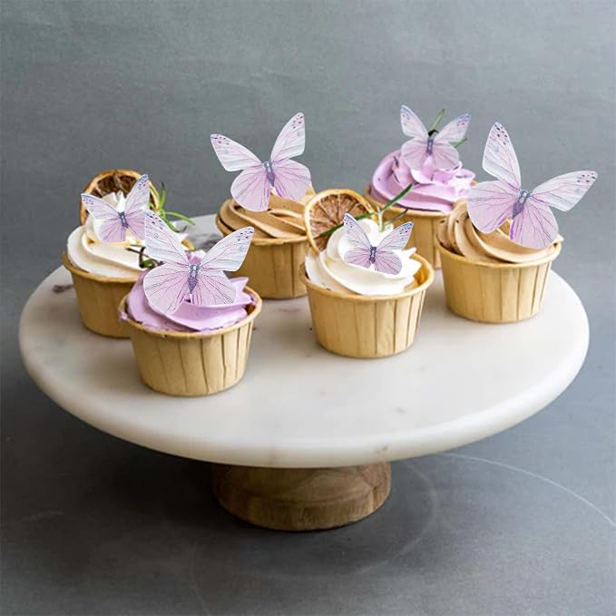 Gyufise 72Pcs Edible Cupcake Toppers - Butterfly Shaped Cake Decoration Picks for Baby Shower, Kids Birthday Party - Purple